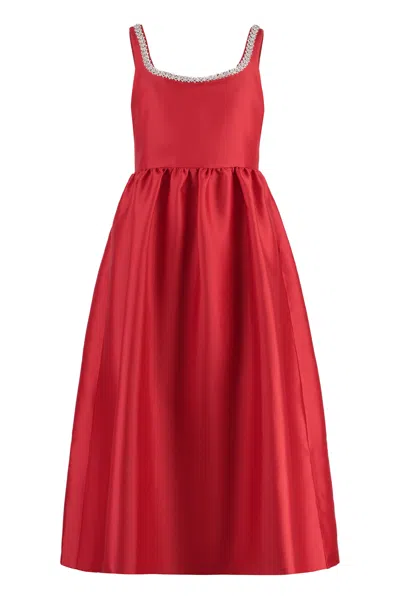 Self-portrait Womens Red Taffeta Gem-embellished Woven Midi Dress