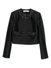 Self-portrait Taffeta Embellished Trim Jacket In Black