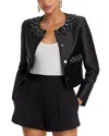 Self-portrait Taffeta Embellished Trim Jacket In Black