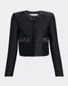 Self-portrait Taffeta Embellished Trim Jacket In Black
