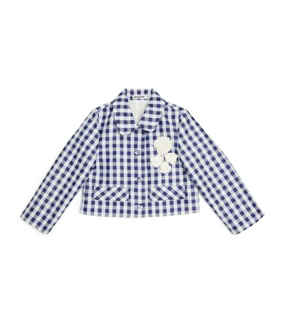 Self-portrait Kids' Taffeta Gingham Jacket In Blue