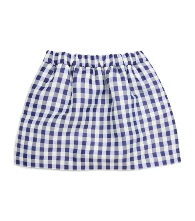 Self-portrait Kids' Taffeta Gingham Skirt In Blue