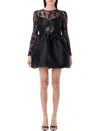 Self-portrait Taffeta Lace Mini Dress In Black