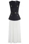Self-portrait Navy Taffeta Midi Dress In Blue