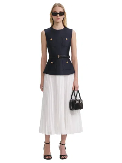 SELF-PORTRAIT SELF-PORTRAIT TAFFETA MIDI DRESS NAVY