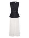 Self-portrait Navy Taffeta Midi Dress In White