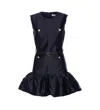 Self-portrait Crew Neck Taffeta Mini Dress With Ruffled Hem In Blue