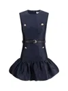 Self-portrait Crew Neck Taffeta Mini Dress With Ruffled Hem