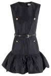 Self-portrait Crew Neck Taffeta Mini Dress With Ruffled Hem