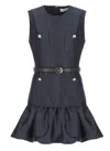 Self-portrait Crew Neck Taffeta Mini Dress With Ruffled Hem In Blue