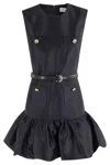 Self-portrait Crew Neck Taffeta Mini Dress With Ruffled Hem In Blue