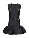 Self-portrait Crew Neck Taffeta Mini Dress With Ruffled Hem In Blue