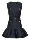 Self-portrait Crew Neck Taffeta Mini Dress With Ruffled Hem In Blue