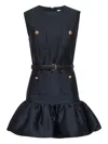 Self-portrait Crew Neck Taffeta Mini Dress With Ruffled Hem In Blue