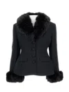 Self-portrait Tailored Black Bouclé Fur Jacket In Black