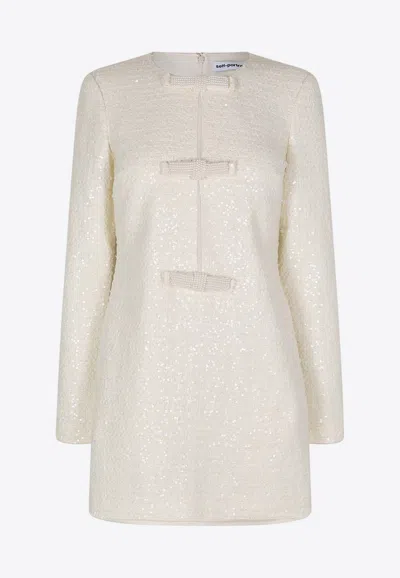 Self-portrait Tailored Bow Mini Dress In Beige