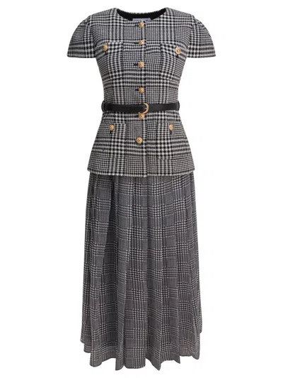 Self-portrait Tailored Houndstooth Midi Dress In Gray