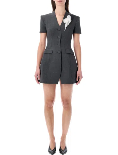 Self-portrait Tailored Mini Dress With Brooch In Black