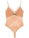Self-portrait Tan Dot Mesh Bodysuit Clothing In Brown