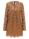 Self-portrait Womens Tan Lace Bow-embellished Woven Mini Dress In Tan