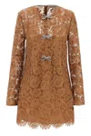 Self-portrait Womens Tan Lace Bow-embellished Woven Mini Dress