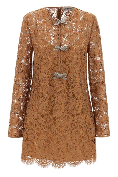 SELF-PORTRAIT SELF PORTRAIT 'TAN LACE BOW MINI' DRESS