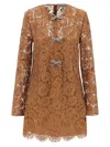 Self-portrait Womens Tan Lace Bow-embellished Woven Mini Dress In Brown