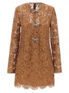 Self-portrait Womens Tan Lace Bow-embellished Woven Mini Dress In Brown