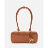 Self-portrait Tan Leather Baguette Shoulder Bag With Charm In Brown