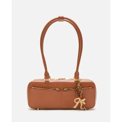 Self-portrait Tan Leather Baguette Shoulder Bag With Charm In Brown