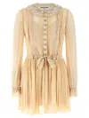 Self-portrait Tan Pleated Georgette Mini Dresses Yellow In Yellow