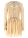 Self-portrait Tan Pleated Georgette Mini Dresses Yellow In Neutral