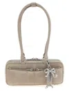Self-portrait Tan Suede Baguette Shoulder Bag In Gray