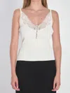 Self-portrait Lace-trimmed Ribbed Top In White