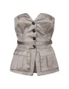 Self-portrait Taupe Satin Corset Top In Beige In Beige
