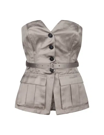 Self-portrait Taupe Satin Corset Top In Beige