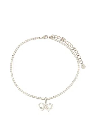 Self-portrait "tennis" Necklace With Bow In Silver