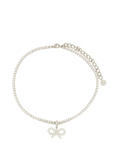 Self-portrait Tennis" Necklace With Bow In Silver