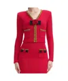 Self-portrait Waffle-knit Embellished Cardigan In Red