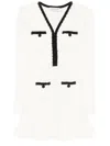Self-portrait Textured White Dress With Beaded V-neckline In White