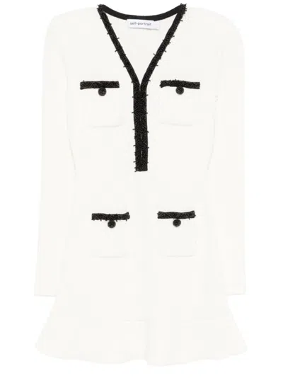 SELF-PORTRAIT SELF-PORTRAIT TEXTURED BLACK/WHITE MINI DRESS