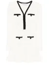 Self-portrait Textured White Dress With Beaded V-neckline