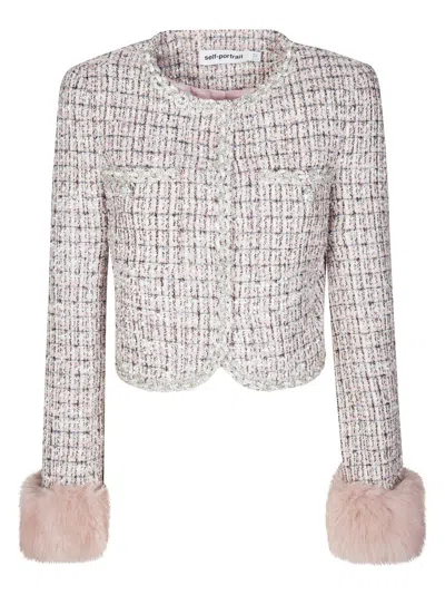 SELF-PORTRAIT TEXTURED BOUCLE JACKET WITH CLASSIC COLLAR