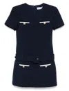 Self-portrait Textured Bouclé Mini Dress With Fitted Silhouette And Belted Waist In Blue