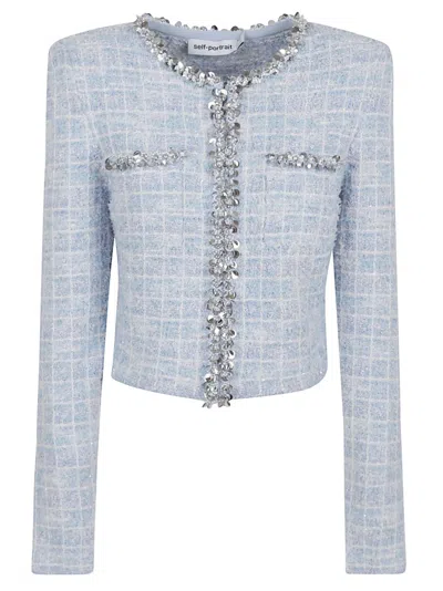 Self-portrait Textured Cropped Sweater With Decorative Embellishments