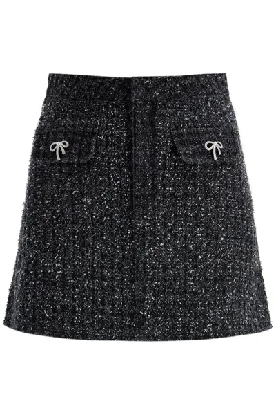 Self-portrait Textured Denim Mini Skirt In Black