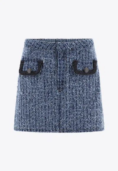 SELF-PORTRAIT TEXTURED DENIM MINI SKIRT