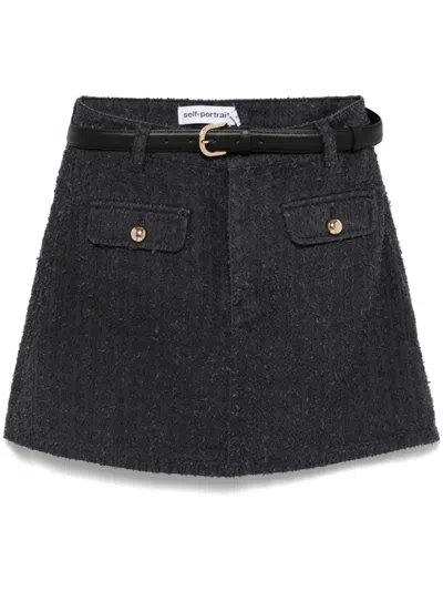 Self-portrait Textured Denim Mini Skirt In Grey