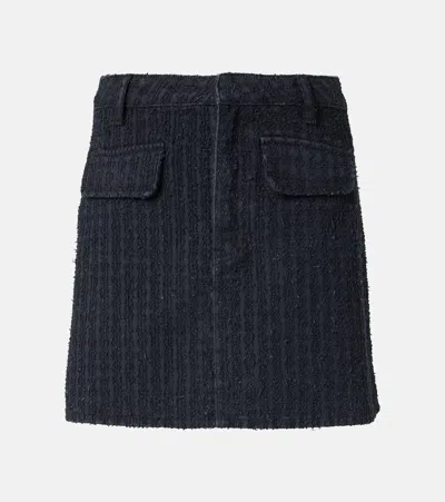 Self-portrait Textured Denim Miniskirt In Grey