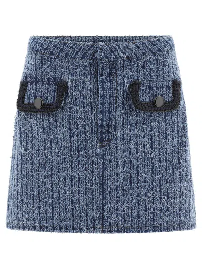 SELF-PORTRAIT SELF-PORTRAIT TEXTURED DENIM SKIRT
